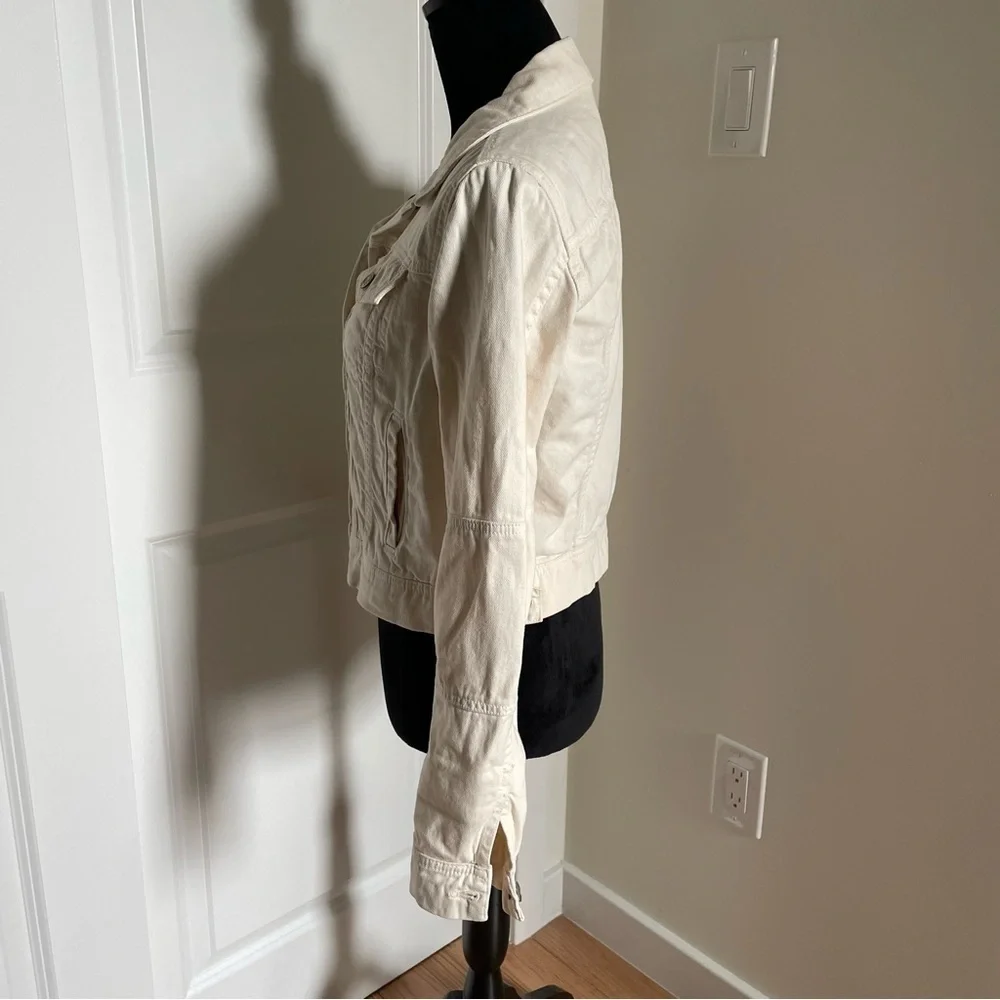 Free People Ecru White Button Up Patch Sleeve Rumors Denim Jacket Size XS - Picture 4 of 11
